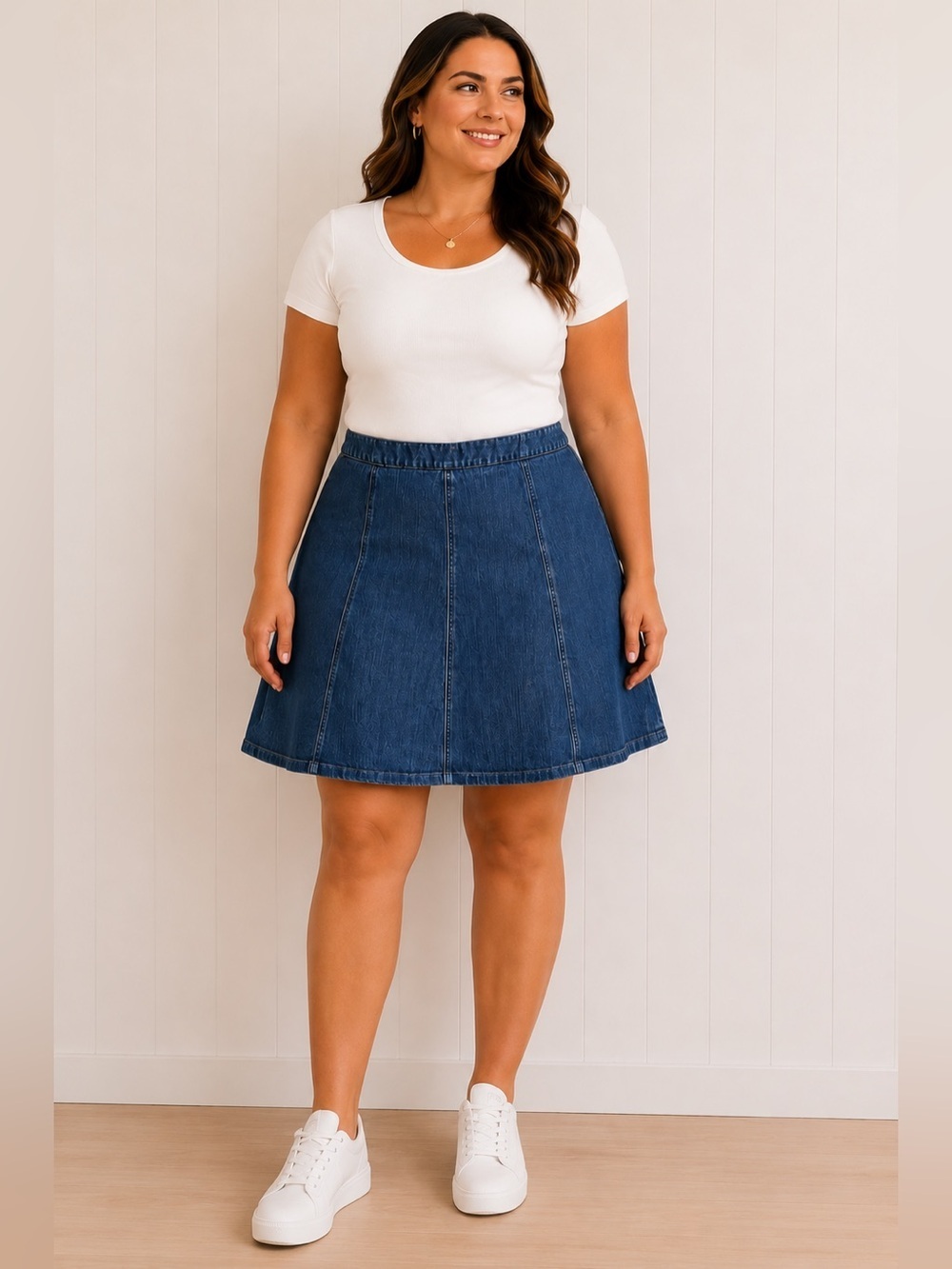 L.L.Bean Denim A Line Skirt Blue Jean Side Zip Stretch Classic Preppy Size 18